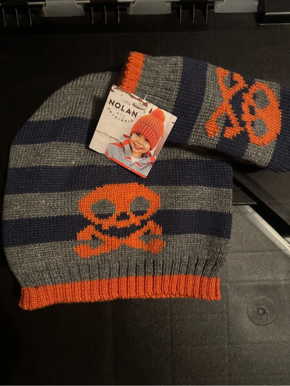 NWT! Nolan Originals Boys Skull Beanie and mitten Set 2T-4T